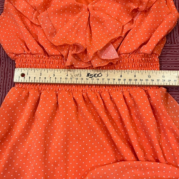 UK2LA women’s small Vibrant Orange polka dot ruffled lined Dress - Picture 8 of 13